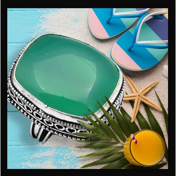 Green Onyx Gemstone Handcrafted Antique Design Ring US Size-8.75 Made In India - Picture 4 of 11